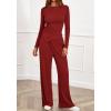 imageBTFBM Two Piece Sets For Women 2025 Asymmetrical Boat Neck Wide Leg Pants Lounge Set Airport Outfits Fall ClothesRed