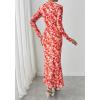 imageBTFBM Wedding Guest Dresses for Women Fall Fashion 2025 Bodycon Long Sleeve Boho Mesh Party Cocktail Floral Maxi DressApricot Red Flower