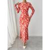 imageBTFBM Wedding Guest Dresses for Women Fall Fashion 2025 Bodycon Long Sleeve Boho Mesh Party Cocktail Floral Maxi DressApricot Red Flower