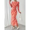 imageBTFBM Wedding Guest Dresses for Women Fall Fashion 2025 Bodycon Long Sleeve Boho Mesh Party Cocktail Floral Maxi DressApricot Red Flower