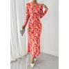 imageBTFBM Wedding Guest Dresses for Women Fall Fashion 2025 Bodycon Long Sleeve Boho Mesh Party Cocktail Floral Maxi DressApricot Red Flower
