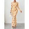 imageBTFBM Wedding Guest Dresses for Women Fall Fashion 2025 Bodycon Long Sleeve Boho Mesh Party Cocktail Floral Maxi DressBeige