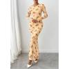 imageBTFBM Wedding Guest Dresses for Women Fall Fashion 2025 Bodycon Long Sleeve Boho Mesh Party Cocktail Floral Maxi DressBeige