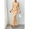 imageBTFBM Wedding Guest Dresses for Women Fall Fashion 2025 Bodycon Long Sleeve Boho Mesh Party Cocktail Floral Maxi DressBeige