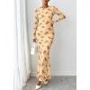 imageBTFBM Wedding Guest Dresses for Women Fall Fashion 2025 Bodycon Long Sleeve Boho Mesh Party Cocktail Floral Maxi DressBeige