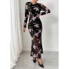 imageBTFBM Wedding Guest Dresses for Women Fall Fashion 2025 Bodycon Long Sleeve Boho Mesh Party Cocktail Floral Maxi DressBlack Pink