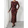 imageBTFBM Wedding Guest Dresses for Women Fall Fashion 2025 Bodycon Long Sleeve Boho Mesh Party Cocktail Floral Maxi DressBlack Red Flower