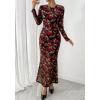 imageBTFBM Wedding Guest Dresses for Women Fall Fashion 2025 Bodycon Long Sleeve Boho Mesh Party Cocktail Floral Maxi DressBlack Red Flower