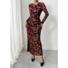 imageBTFBM Wedding Guest Dresses for Women Fall Fashion 2025 Bodycon Long Sleeve Boho Mesh Party Cocktail Floral Maxi DressBlack Red Flower