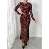 imageBTFBM Wedding Guest Dresses for Women Fall Fashion 2025 Bodycon Long Sleeve Boho Mesh Party Cocktail Floral Maxi DressBlack Red Flower
