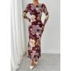imageBTFBM Wedding Guest Dresses for Women Fall Fashion 2025 Bodycon Long Sleeve Boho Mesh Party Cocktail Floral Maxi DressBurgundy