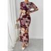 imageBTFBM Wedding Guest Dresses for Women Fall Fashion 2025 Bodycon Long Sleeve Boho Mesh Party Cocktail Floral Maxi DressBurgundy