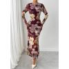 imageBTFBM Wedding Guest Dresses for Women Fall Fashion 2025 Bodycon Long Sleeve Boho Mesh Party Cocktail Floral Maxi DressBurgundy