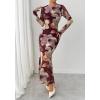 imageBTFBM Wedding Guest Dresses for Women Fall Fashion 2025 Bodycon Long Sleeve Boho Mesh Party Cocktail Floral Maxi DressBurgundy
