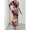 imageBTFBM Wedding Guest Dresses for Women Fall Fashion 2025 Bodycon Long Sleeve Boho Mesh Party Cocktail Floral Maxi DressBurgundy