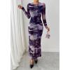 imageBTFBM Wedding Guest Dresses for Women Fall Fashion 2025 Bodycon Long Sleeve Boho Mesh Party Cocktail Floral Maxi DressNavy