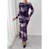 imageBTFBM Wedding Guest Dresses for Women Fall Fashion 2025 Bodycon Long Sleeve Boho Mesh Party Cocktail Floral Maxi DressNavy