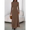 imageBTFBM Womens Dresses Long Sleeve Turtle Neck Stretchy Knit Long Maxi Semi Formal Party Fall Wedding Guest Dress 2025Brown