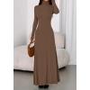 imageBTFBM Womens Dresses Long Sleeve Turtle Neck Stretchy Knit Long Maxi Semi Formal Party Fall Wedding Guest Dress 2025Brown