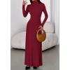 imageBTFBM Womens Dresses Long Sleeve Turtle Neck Stretchy Knit Long Maxi Semi Formal Party Fall Wedding Guest Dress 2025Burgundy