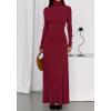 imageBTFBM Womens Dresses Long Sleeve Turtle Neck Stretchy Knit Long Maxi Semi Formal Party Fall Wedding Guest Dress 2025Burgundy