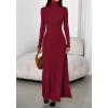 imageBTFBM Womens Dresses Long Sleeve Turtle Neck Stretchy Knit Long Maxi Semi Formal Party Fall Wedding Guest Dress 2025Burgundy