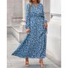 imageBTFBM Womens Fall Dresses 2025 Casual Long Sleeve Boho Floral V Neck Button Down Pockets Flowy Vacation Wedding DressBlue