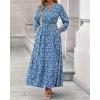 imageBTFBM Womens Fall Dresses 2025 Casual Long Sleeve Boho Floral V Neck Button Down Pockets Flowy Vacation Wedding DressBlue