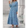 imageBTFBM Womens Fall Dresses 2025 Casual Long Sleeve Boho Floral V Neck Button Down Pockets Flowy Vacation Wedding DressBlue