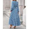 imageBTFBM Womens Fall Dresses 2025 Casual Long Sleeve Boho Floral V Neck Button Down Pockets Flowy Vacation Wedding DressBlue