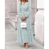 imageBTFBM Womens Fall Dresses 2025 Casual Long Sleeve Boho Floral V Neck Button Down Pockets Flowy Vacation Wedding DressFloral White Green
