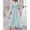 imageBTFBM Womens Fall Dresses 2025 Casual Long Sleeve Boho Floral V Neck Button Down Pockets Flowy Vacation Wedding DressFloral White Green