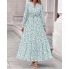 imageBTFBM Womens Fall Dresses 2025 Casual Long Sleeve Boho Floral V Neck Button Down Pockets Flowy Vacation Wedding DressFloral White Green