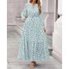 imageBTFBM Womens Fall Dresses 2025 Casual Long Sleeve Boho Floral V Neck Button Down Pockets Flowy Vacation Wedding DressFloral White Green