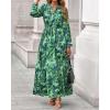 imageBTFBM Womens Fall Dresses 2025 Casual Long Sleeve Boho Floral V Neck Button Down Pockets Flowy Vacation Wedding DressGreen