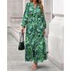 imageBTFBM Womens Fall Dresses 2025 Casual Long Sleeve Boho Floral V Neck Button Down Pockets Flowy Vacation Wedding DressGreen