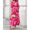 imageBTFBM Womens Fall Dresses 2025 Casual Long Sleeve Boho Floral V Neck Button Down Pockets Flowy Vacation Wedding DressWatercolour Rose Pink