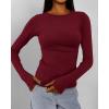 imageBTFBM Womens Tops 2025 Fall Outfits Long Sleeve Shirts Crewneck Work Blouses Stretchy Slim Fit Going Out Top WorkoutWine Red
