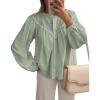 imageBTFBM Blouses for Women Dressy Casual Fall Clothes 2025 Long Sleeve Tops Lace Flowy Babydoll Button Down ShirtsLight Green