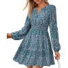 imageBTFBM Fall Dresses for Women 2025 Long Sleeve Elastic Waist Mini Wedding Guest Dress Boho Floral Beach Vacation ClothesFloral Purple Green