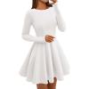 imageBTFBM Fall Dresses for Women 2025 Long Sleeve High Waist Pleated Flowy A Line Party Wedding Guest Dress Business CasualWhite