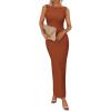 imageBTFBM Formal Wedding Guest Dresses for Women Summer Fall 2025 Sleeveless Ruched Bodycon Mesh Elegant Maxi Cocktail DressCaramel