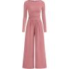 imageBTFBM Jumpsuits For Women One Piece Outfits Long Sleeve Stretchy Knit Wide Leg Pants Womens Jumpsuit Fall Clothes 2025Grey Pink