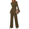 imageBTFBM Two Piece Sets For Women 2025 Asymmetrical Boat Neck Wide Leg Pants Lounge Set Airport Outfits Fall ClothesArmy Green