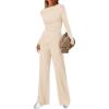 imageBTFBM Two Piece Sets For Women 2025 Asymmetrical Boat Neck Wide Leg Pants Lounge Set Airport Outfits Fall ClothesBeige