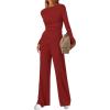 imageBTFBM Two Piece Sets For Women 2025 Asymmetrical Boat Neck Wide Leg Pants Lounge Set Airport Outfits Fall ClothesRed