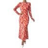 imageBTFBM Wedding Guest Dresses for Women Fall Fashion 2025 Bodycon Long Sleeve Boho Mesh Party Cocktail Floral Maxi DressApricot Red Flower