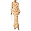 imageBTFBM Wedding Guest Dresses for Women Fall Fashion 2025 Bodycon Long Sleeve Boho Mesh Party Cocktail Floral Maxi DressBeige