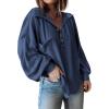 imageBTFBM Womens Fall Fashion 2025 Long Sleeve Shirts Casual V Neck Ribbed Knit Blouses Pullover Trendy Loose Fit Tunic TopsTurndown Blue