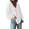 imageBTFBM Womens Fall Fashion 2025 Long Sleeve Shirts Casual V Neck Ribbed Knit Blouses Pullover Trendy Loose Fit Tunic TopsWhite